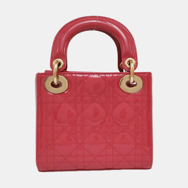 Authenticated pre-owned  Lady Dior Mini Patent Leather Pink - Shoulder Bag at Looply