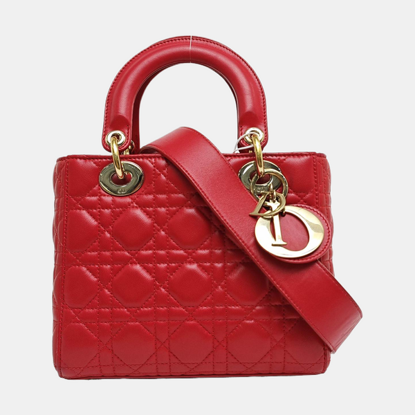 Authenticated pre-owned  Lady Dior Lambskin Red - Shoulder Bag at Looply
