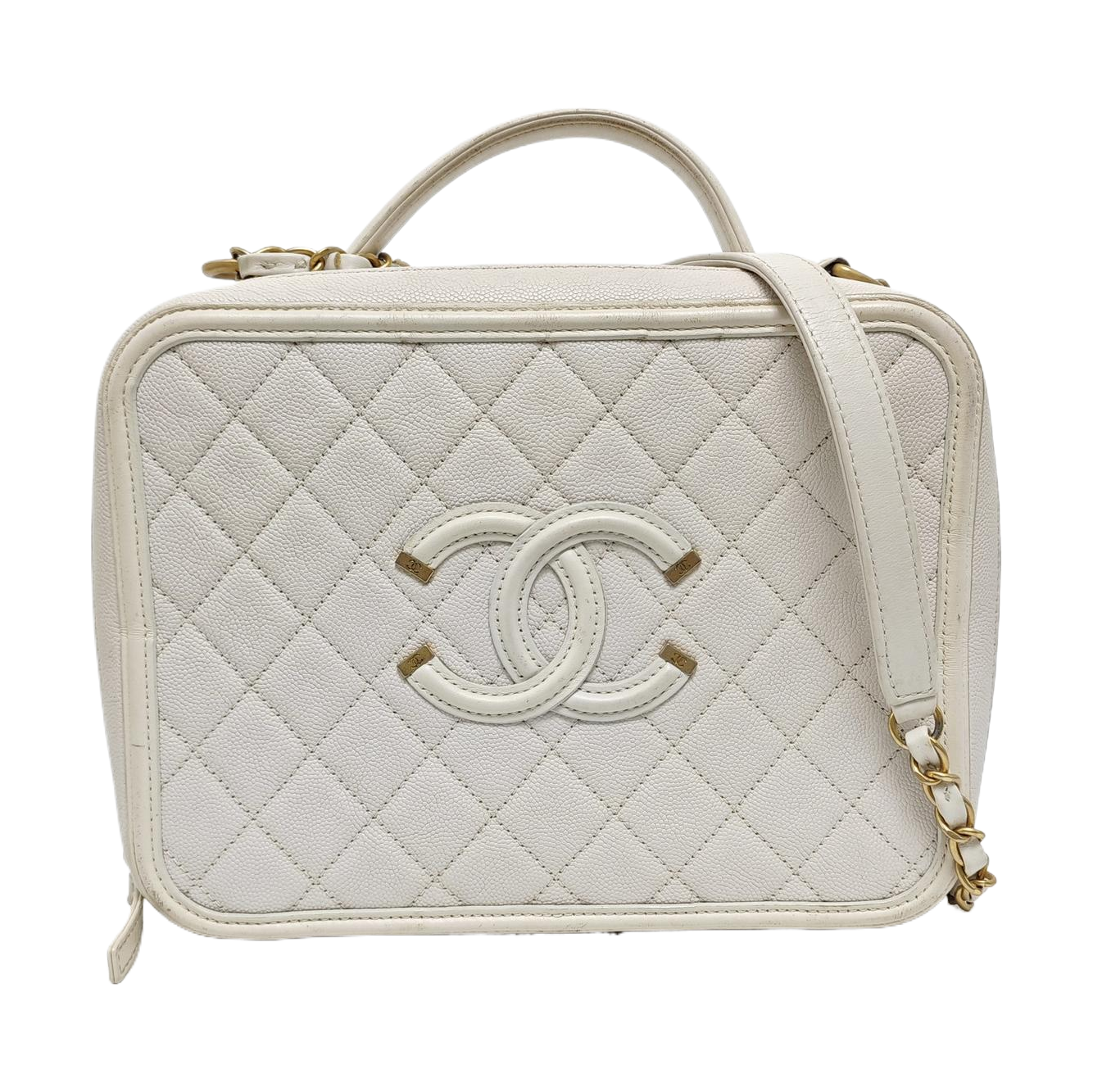 Authenticated pre-owned  Filigree Large Quilted Grained Calfskin White - Shoulder Bag at Looply