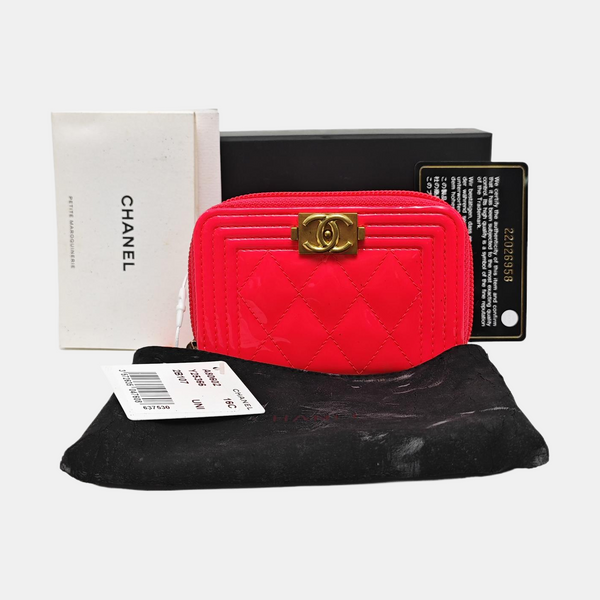 Authenticated pre-owned  Boy Chanel Quilted Patent Calfskin Pink Card Holder - Card Holder at Looply