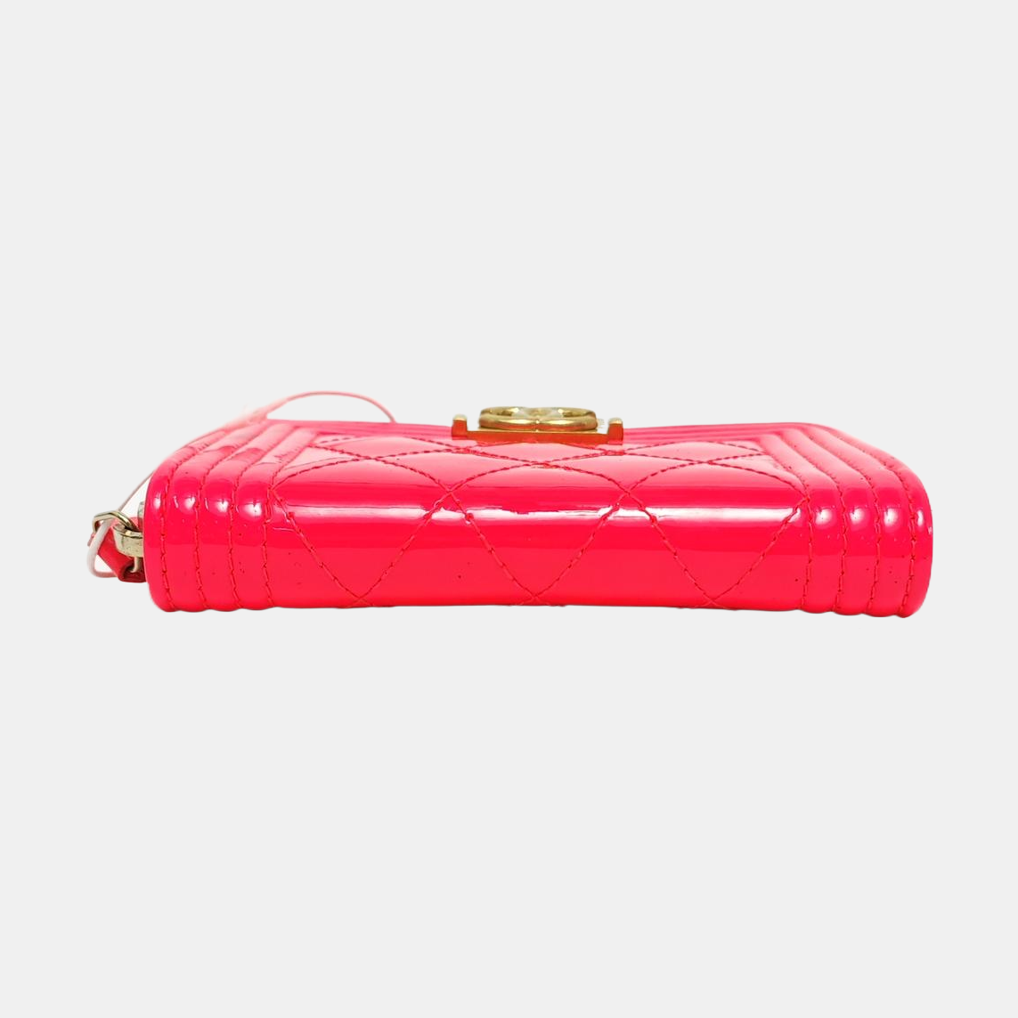Authenticated pre-owned  Boy Chanel Quilted Patent Calfskin Pink Card Holder - Card Holder at Looply