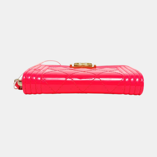 Authenticated pre-owned  Boy Chanel Quilted Patent Calfskin Pink Card Holder - Card Holder at Looply