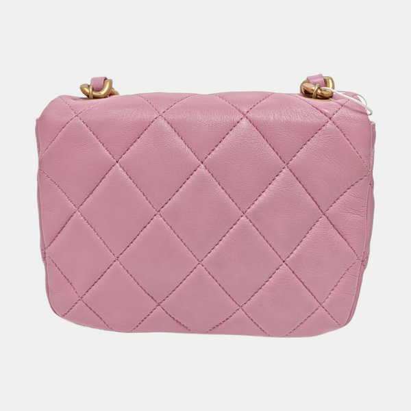 Authenticated pre-owned  Classic Flap Mini Square Quilted Lambskin Pink - Crossbody Bag at Looply