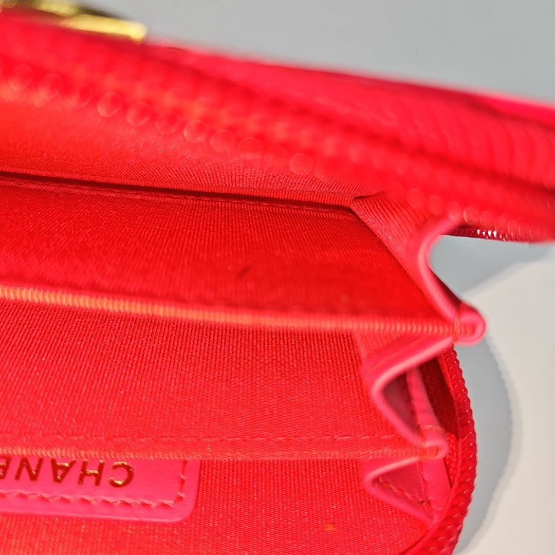 Authenticated pre-owned  Boy Chanel Quilted Patent Calfskin Pink Card Holder - Card Holder at Looply