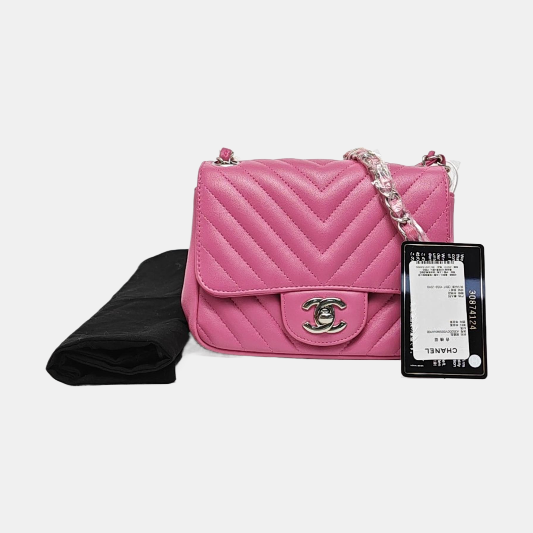 Authenticated pre-owned  Classic Flap Mini Square Chevron Lambskin Pink - Crossbody Bag at Looply