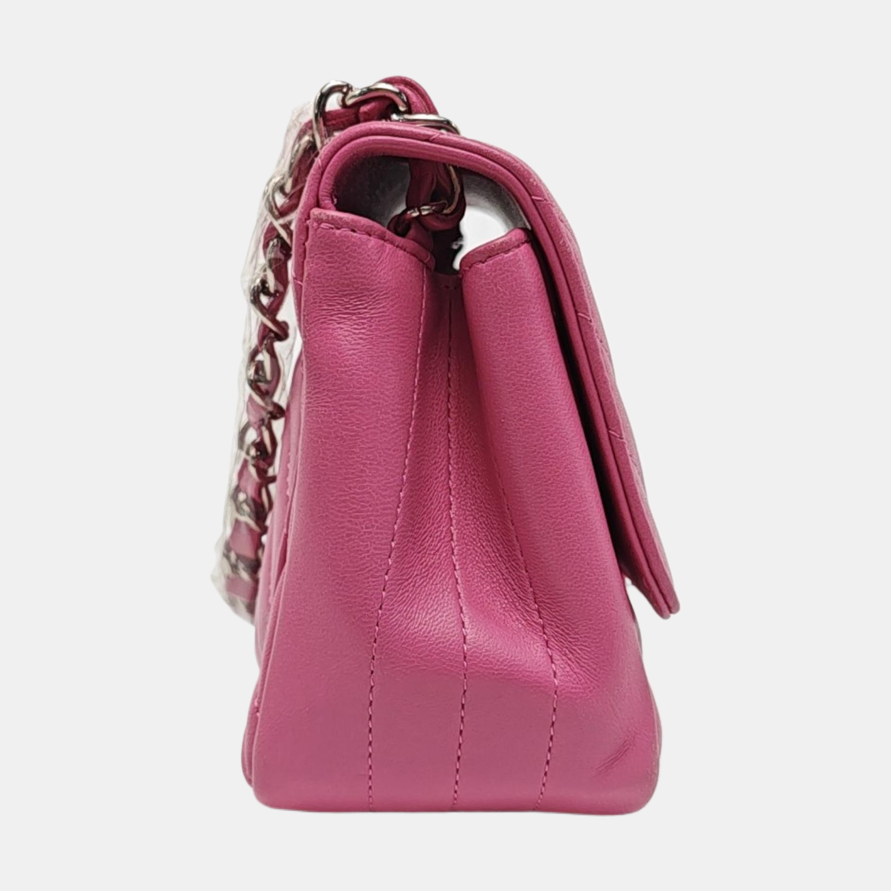 Authenticated pre-owned  Classic Flap Mini Square Chevron Lambskin Pink - Crossbody Bag at Looply