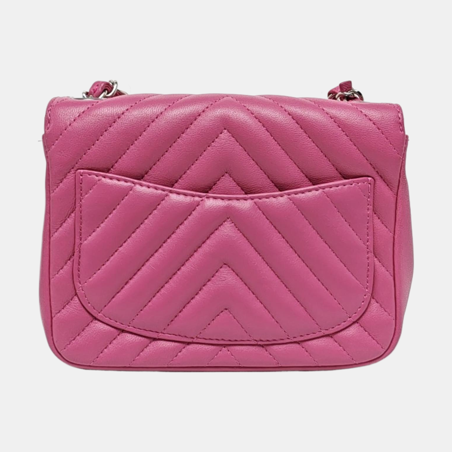Authenticated pre-owned  Classic Flap Mini Square Chevron Lambskin Pink - Crossbody Bag at Looply