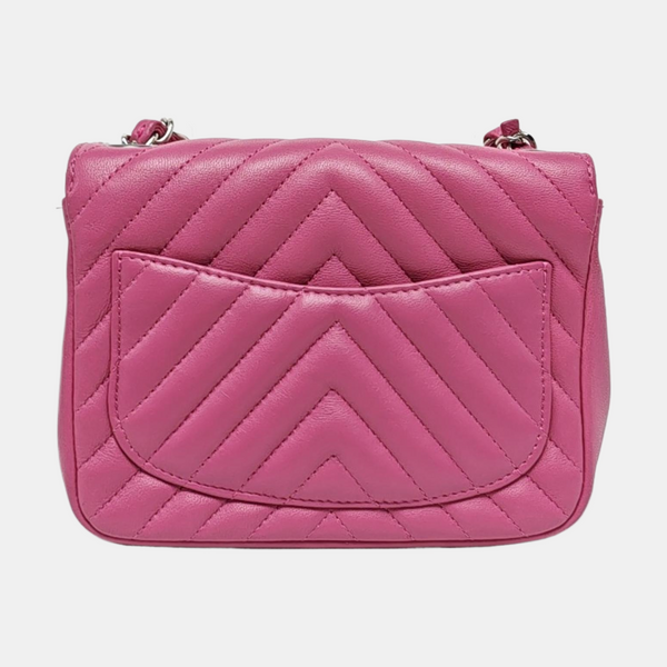 Authenticated pre-owned  Classic Flap Mini Square Chevron Lambskin Pink - Crossbody Bag at Looply