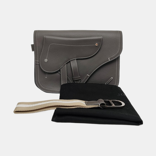 Authenticated pre-owned  Saddle Leather Gray - Clutch at Looply