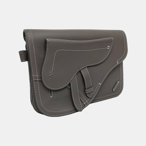 Authenticated pre-owned  Saddle Leather Gray - Clutch at Looply