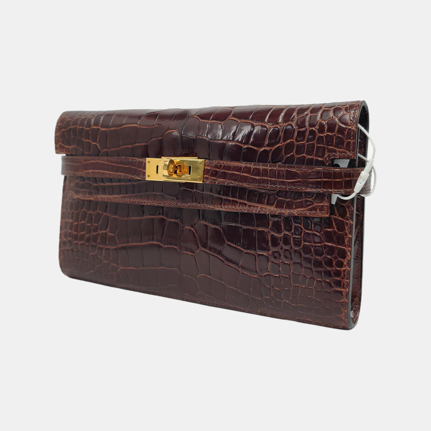 Authenticated pre-owned  Kelly Shiny Porosus Crocodile Brown Wallet - Wallet at Looply