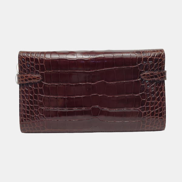 Authenticated pre-owned  Kelly Shiny Porosus Crocodile Brown Wallet - Wallet at Looply