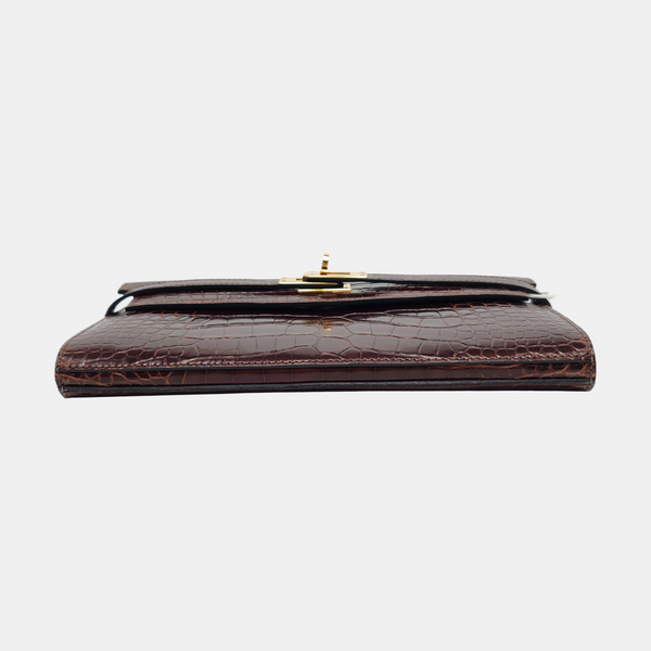 Authenticated pre-owned  Kelly Shiny Porosus Crocodile Brown Wallet - Wallet at Looply