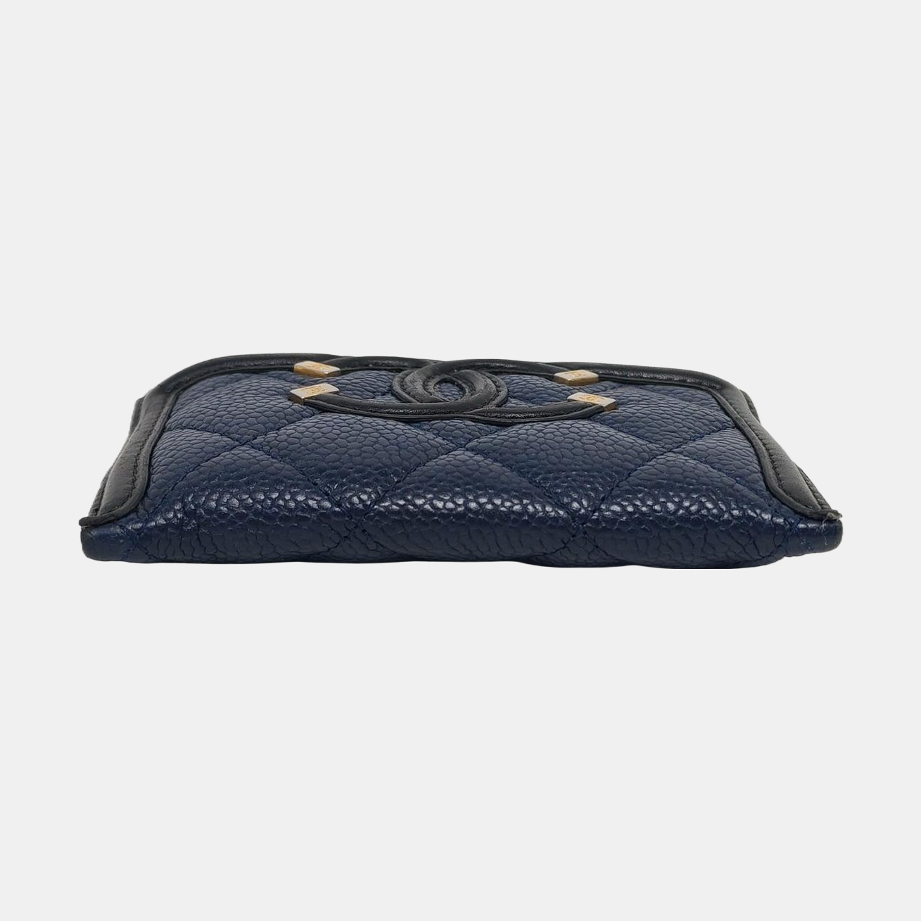 Authenticated pre-owned  Filigree Quilted Grained Calfskin Blue Card Holder - Card Holder at Looply
