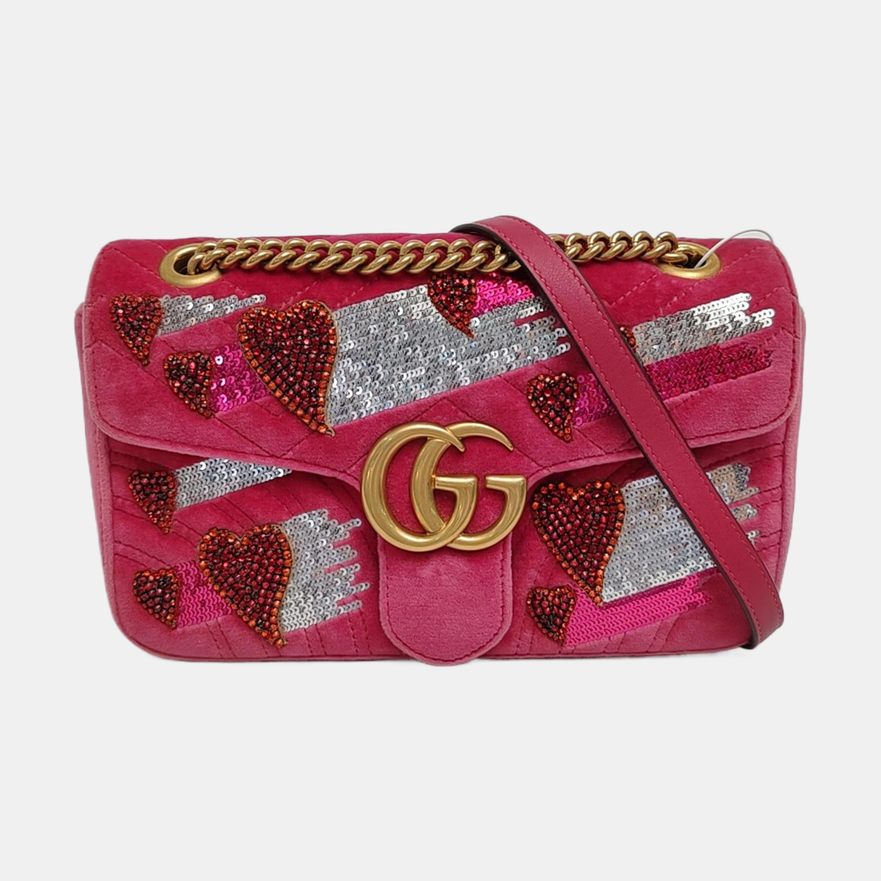 Authenticated pre-owned  GG Marmont Medium Velvet Pink - Crossbody Bag at Looply