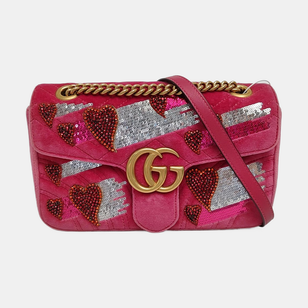 Authenticated pre-owned  GG Marmont Medium Velvet Pink - Crossbody Bag at Looply
