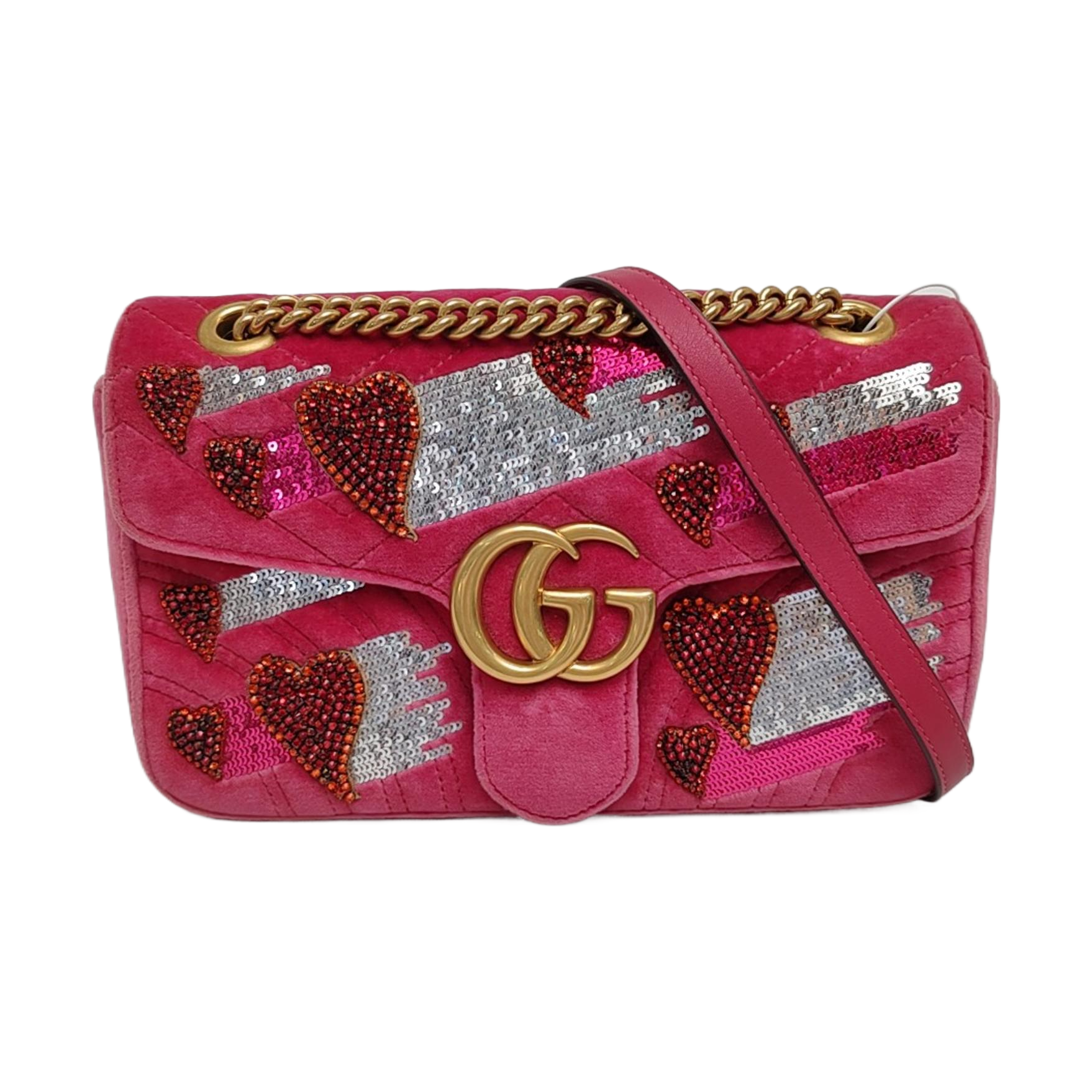 Authenticated pre-owned  GG Marmont Medium Velvet Pink - Crossbody Bag at Looply