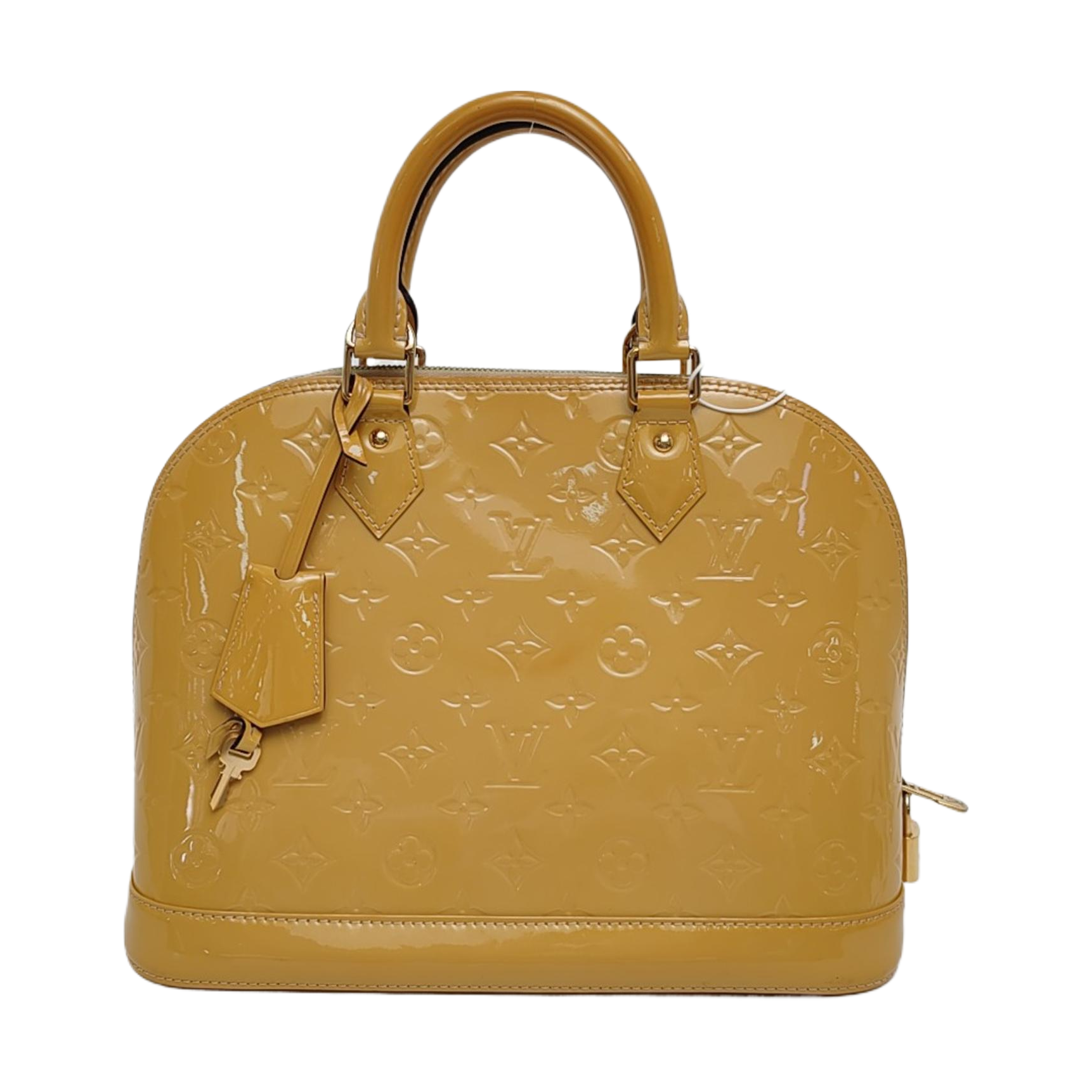 Authenticated pre-owned  Alma PM Monogram Patent Leather Yellow - Top Handle Bag at Looply