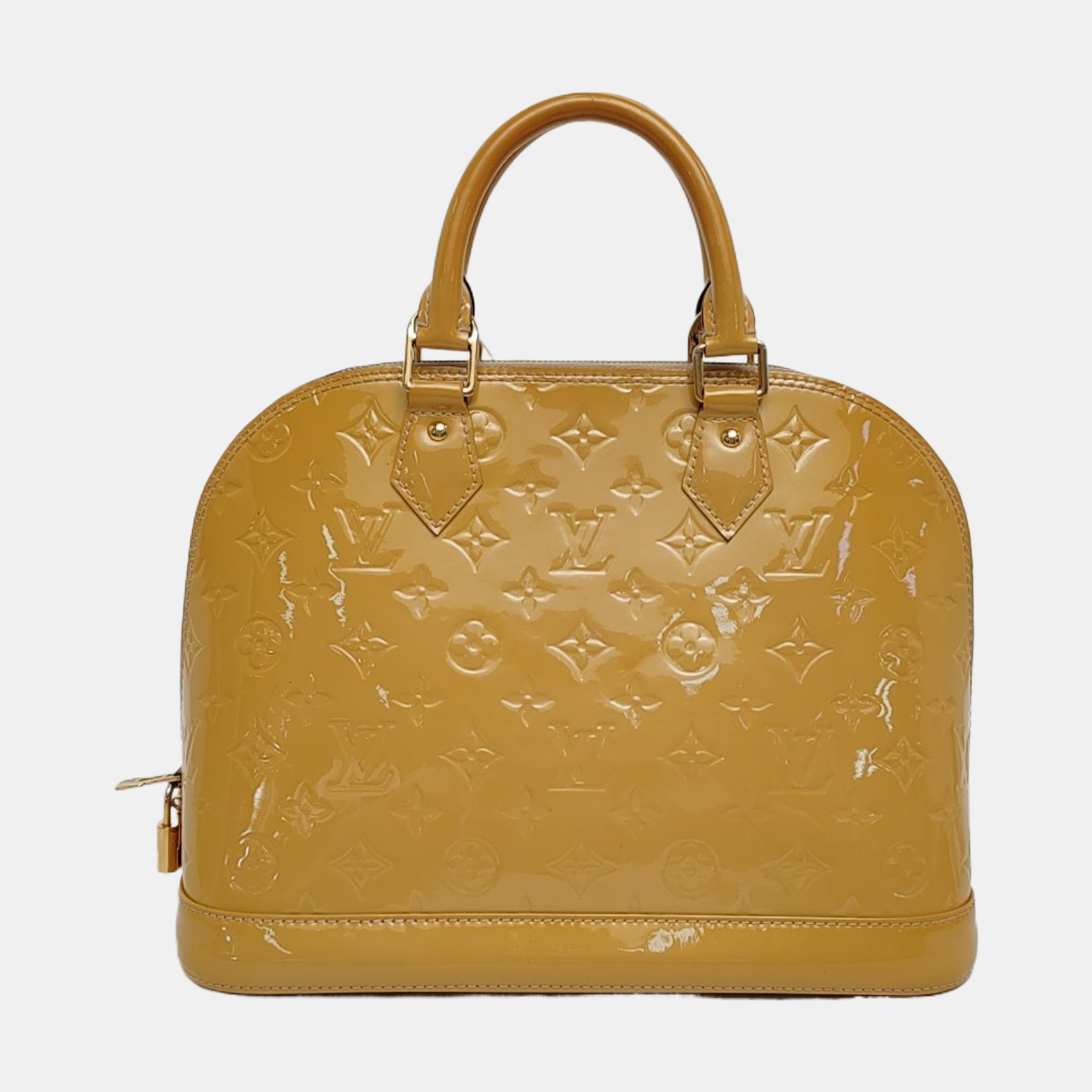Authenticated pre-owned  Alma PM Monogram Patent Leather Yellow - Top Handle Bag at Looply
