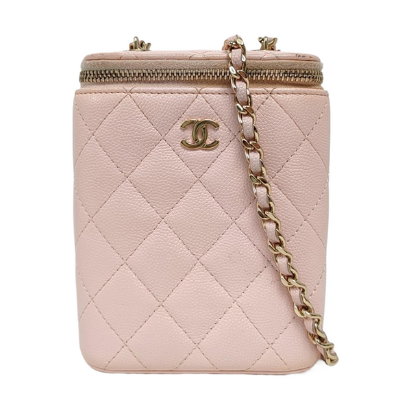 Authenticated pre-owned  Vanity Case Quilted Grained Calfskin Pink - Shoulder Bag at Looply
