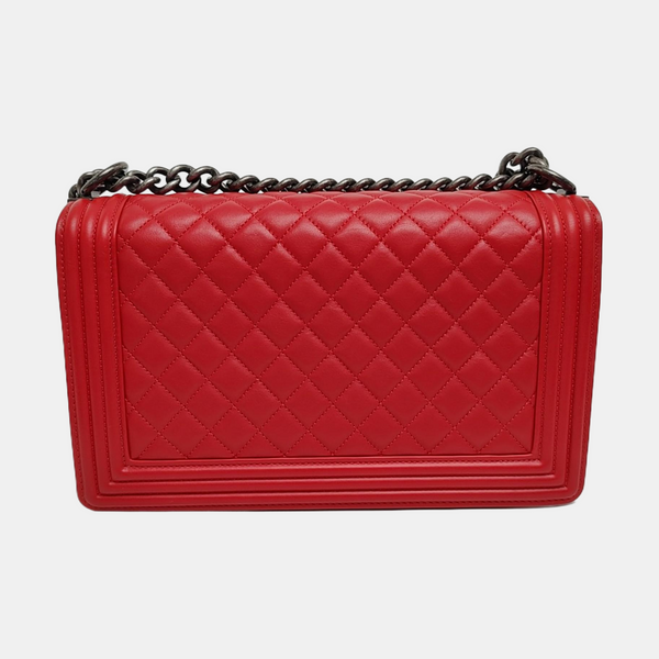 Authenticated pre-owned  Boy Chanel Large Quilted Calfskin Red - Shoulder Bag at Looply