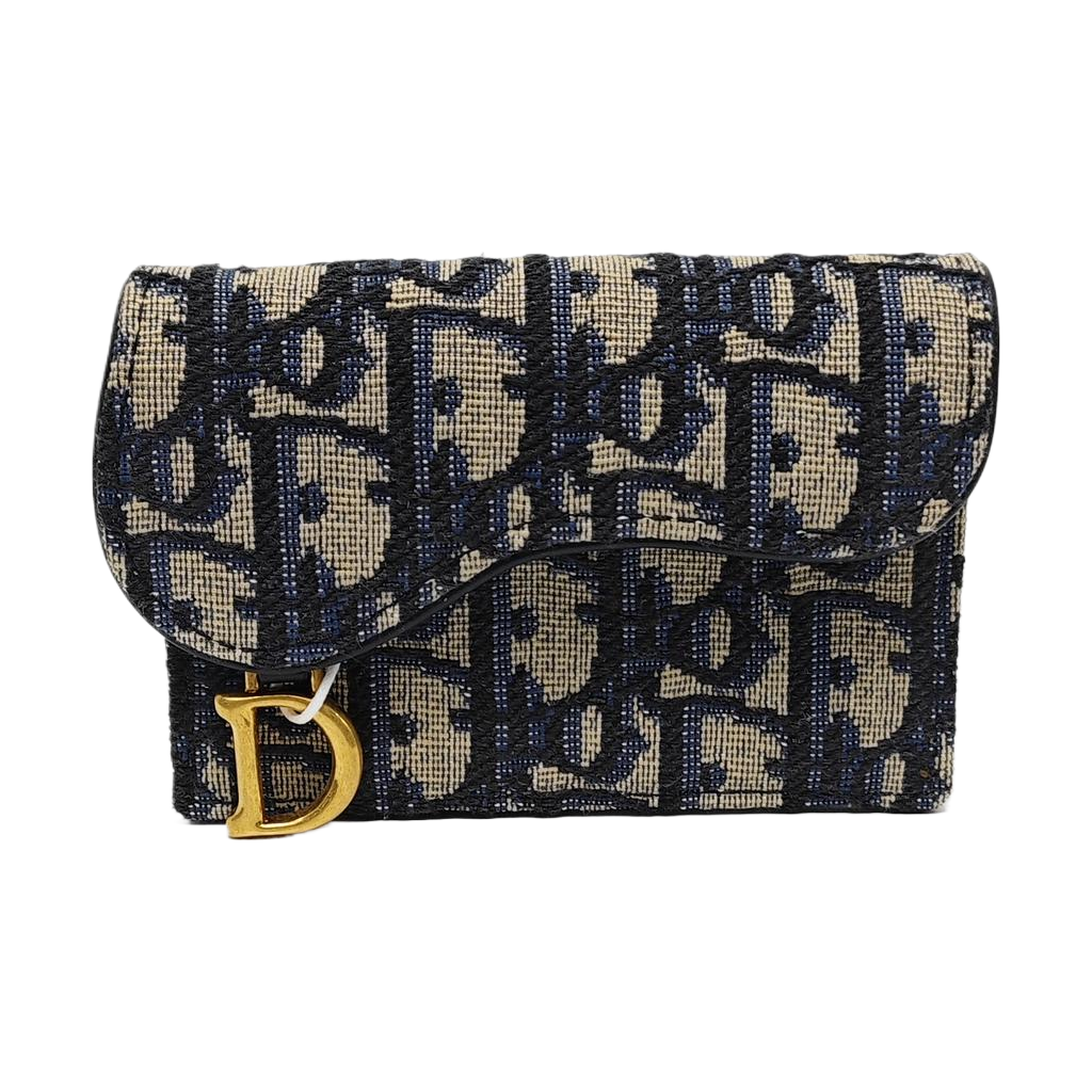 Authenticated pre-owned  Saddle Oblique Fabric Blue Card Holder - Card Holder at Looply