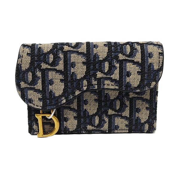 Authenticated pre-owned  Saddle Oblique Fabric Blue Card Holder - Card Holder at Looply