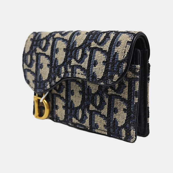 Authenticated pre-owned  Saddle Oblique Fabric Blue Card Holder - Card Holder at Looply