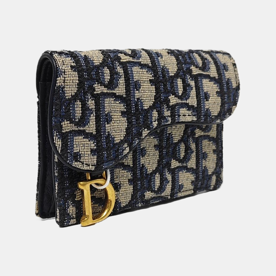 Authenticated pre-owned  Saddle Oblique Fabric Blue Card Holder - Card Holder at Looply