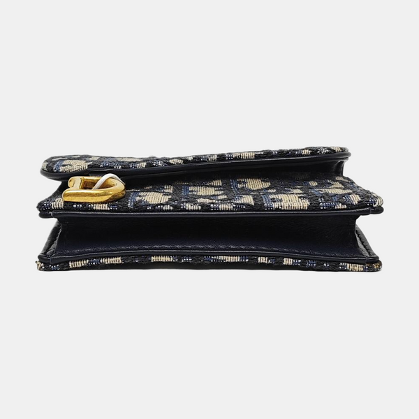 Authenticated pre-owned  Saddle Oblique Fabric Blue Card Holder - Card Holder at Looply