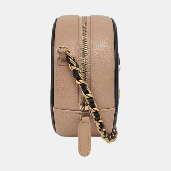 Authenticated pre-owned  Filigree Quilted Grained Calfskin Beige - Shoulder Bag at Looply