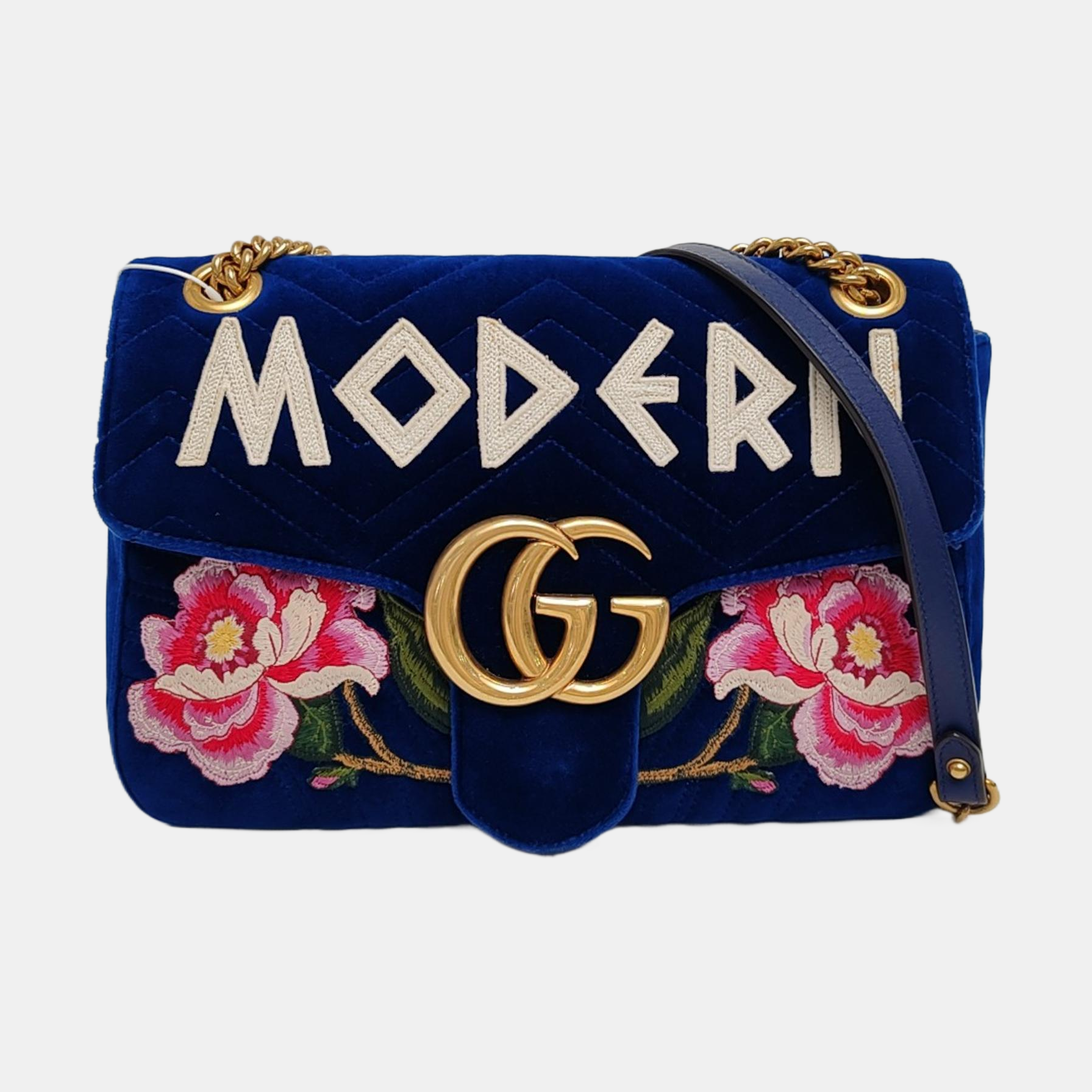 Authenticated pre-owned  GG Marmont Large Velvet Blue - Shoulder Bag at Looply