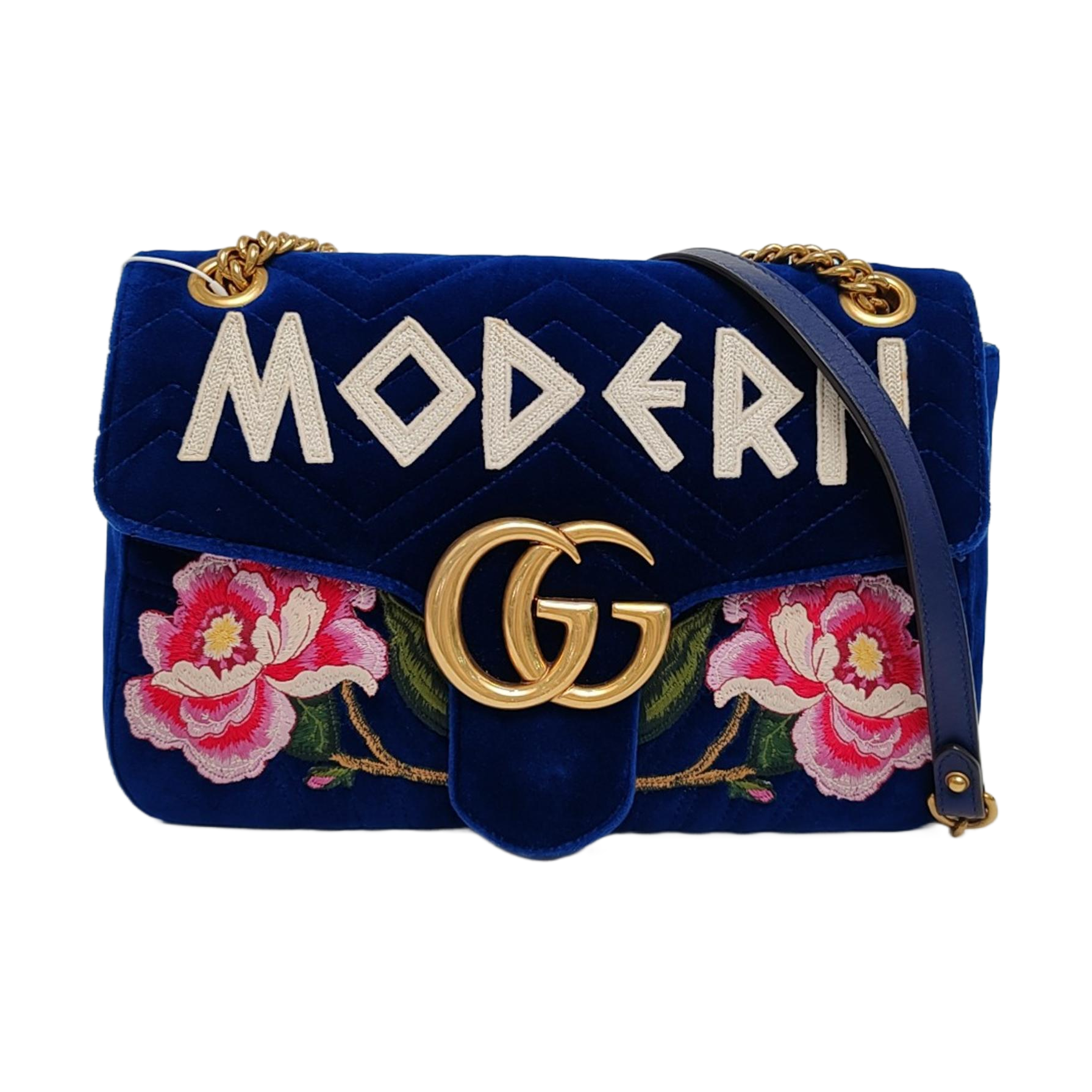 Authenticated pre-owned  GG Marmont Large Velvet Blue - Shoulder Bag at Looply