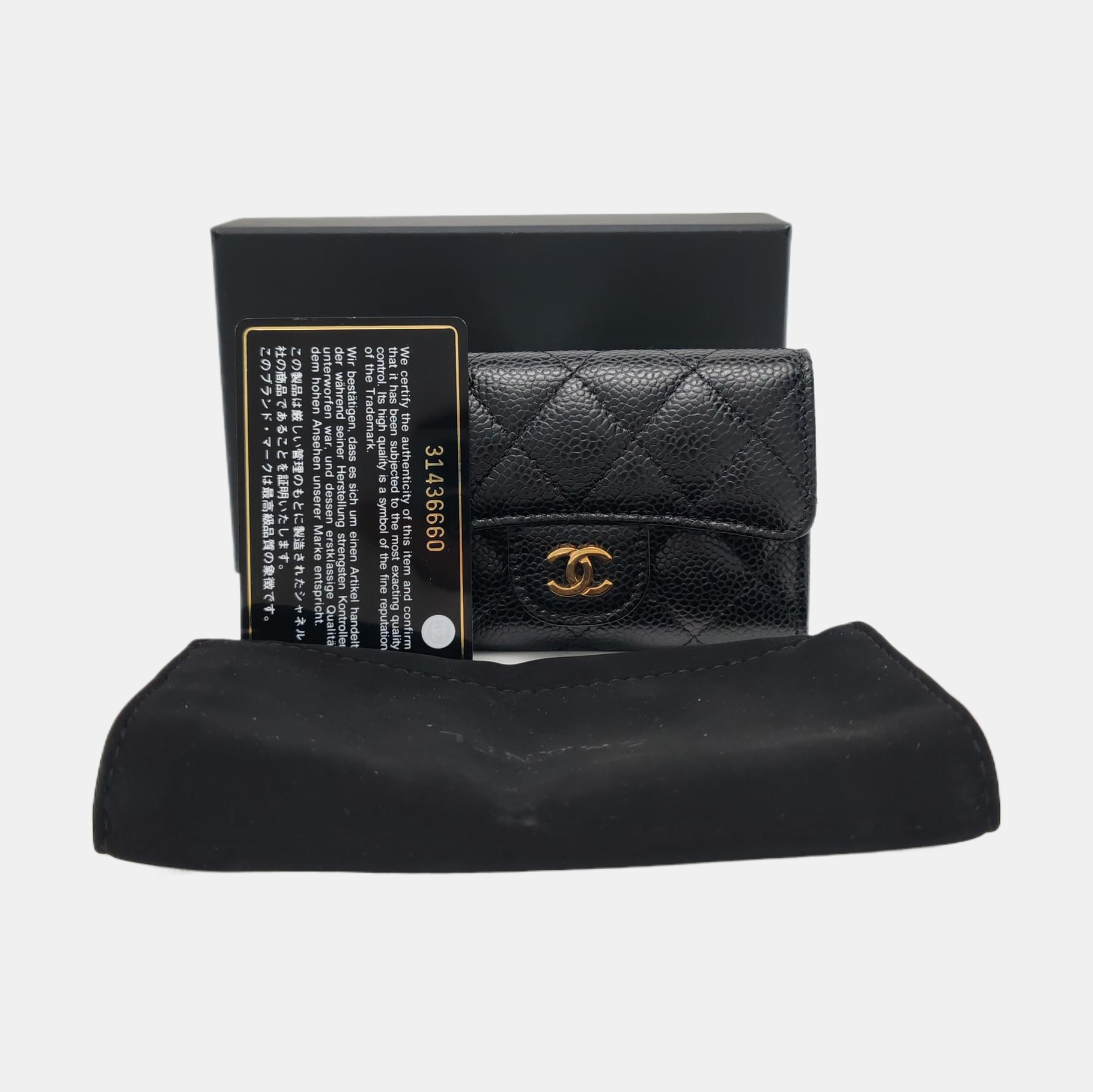 Authenticated pre-owned  Classic Flap Quilted Grained Calfskin Black Wallet - Wallet at Looply