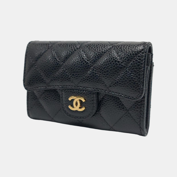 Authenticated pre-owned  Classic Flap Quilted Grained Calfskin Black Wallet - Wallet at Looply