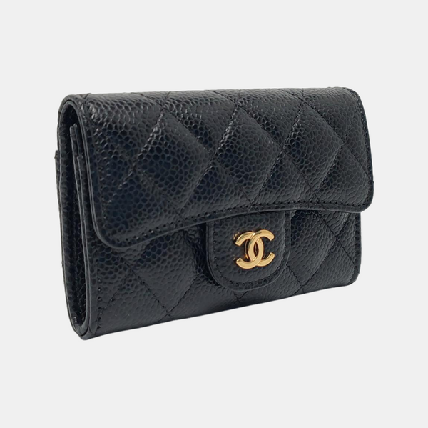 Authenticated pre-owned  Classic Flap Quilted Grained Calfskin Black Wallet - Wallet at Looply