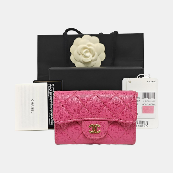 Authenticated pre-owned  Classic Flap Quilted Grained Calfskin Pink Card Holder - Card Holder at Looply