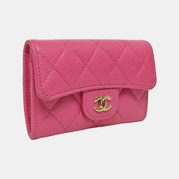 Authenticated pre-owned  Classic Flap Quilted Grained Calfskin Pink Card Holder - Card Holder at Looply