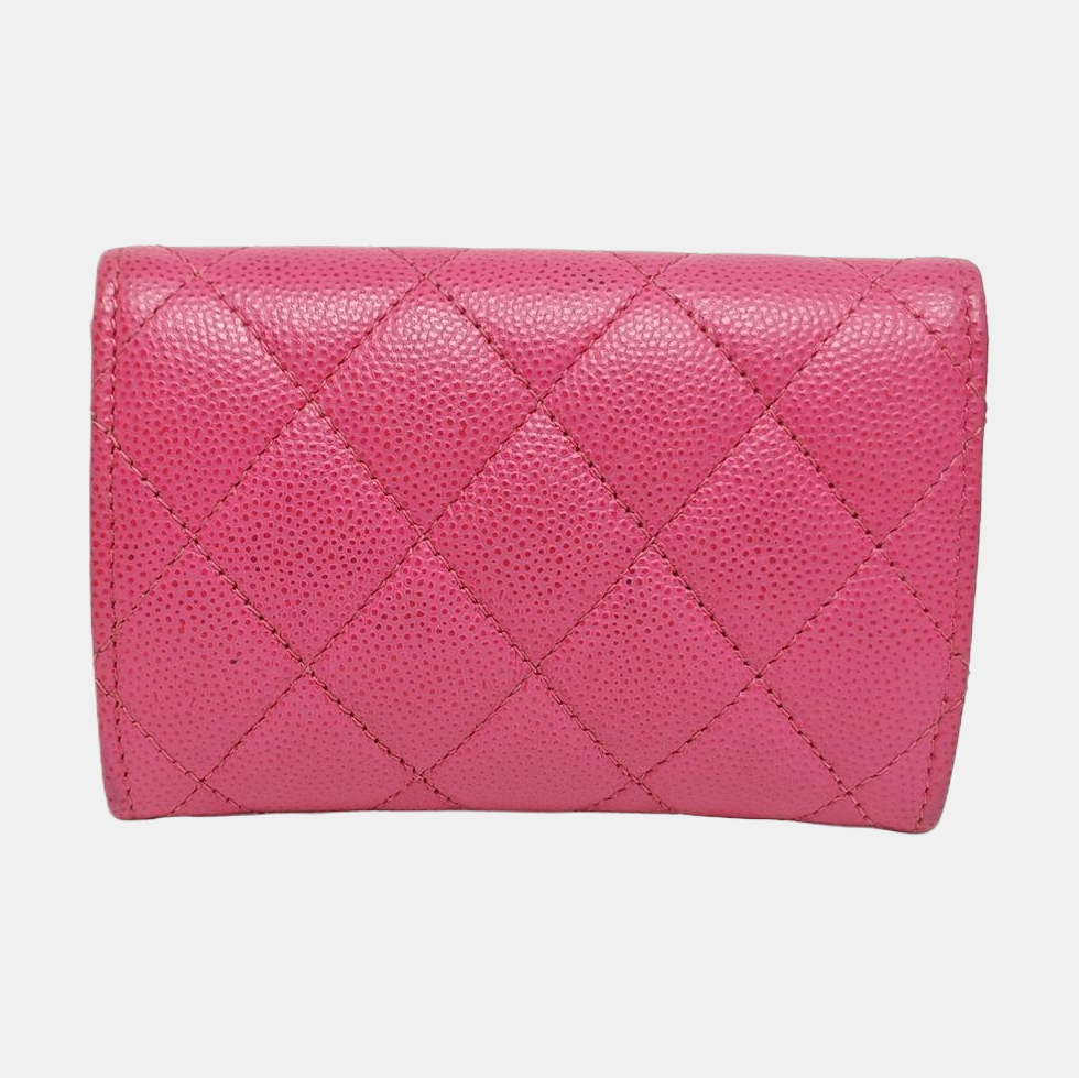 Authenticated pre-owned  Classic Flap Quilted Grained Calfskin Pink Card Holder - Card Holder at Looply