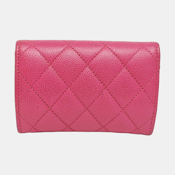 Authenticated pre-owned  Classic Flap Quilted Grained Calfskin Pink Card Holder - Card Holder at Looply