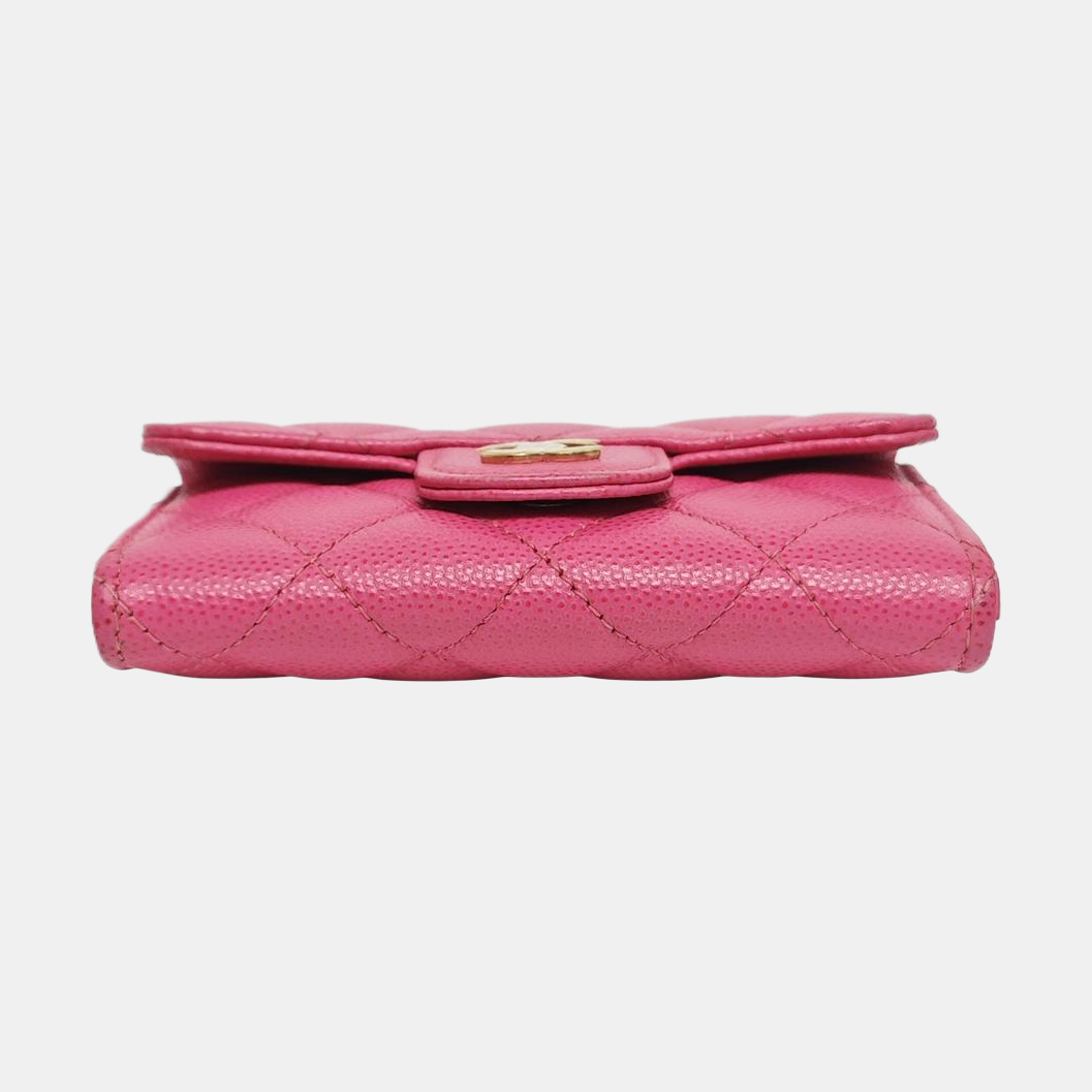 Authenticated pre-owned  Classic Flap Quilted Grained Calfskin Pink Card Holder - Card Holder at Looply