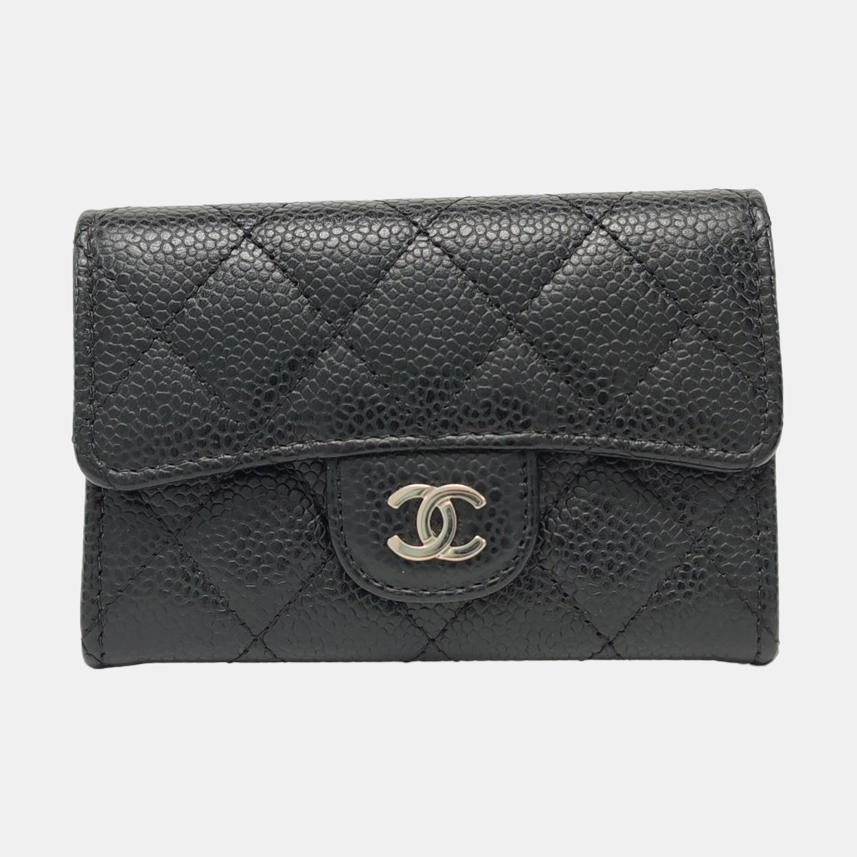 Authenticated pre-owned  Classic Flap Quilted Grained Calfskin Black Card Holder - Handbags at Looply