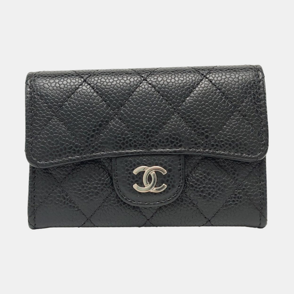 Authenticated pre-owned  Classic Flap Quilted Grained Calfskin Black Card Holder - Handbags at Looply