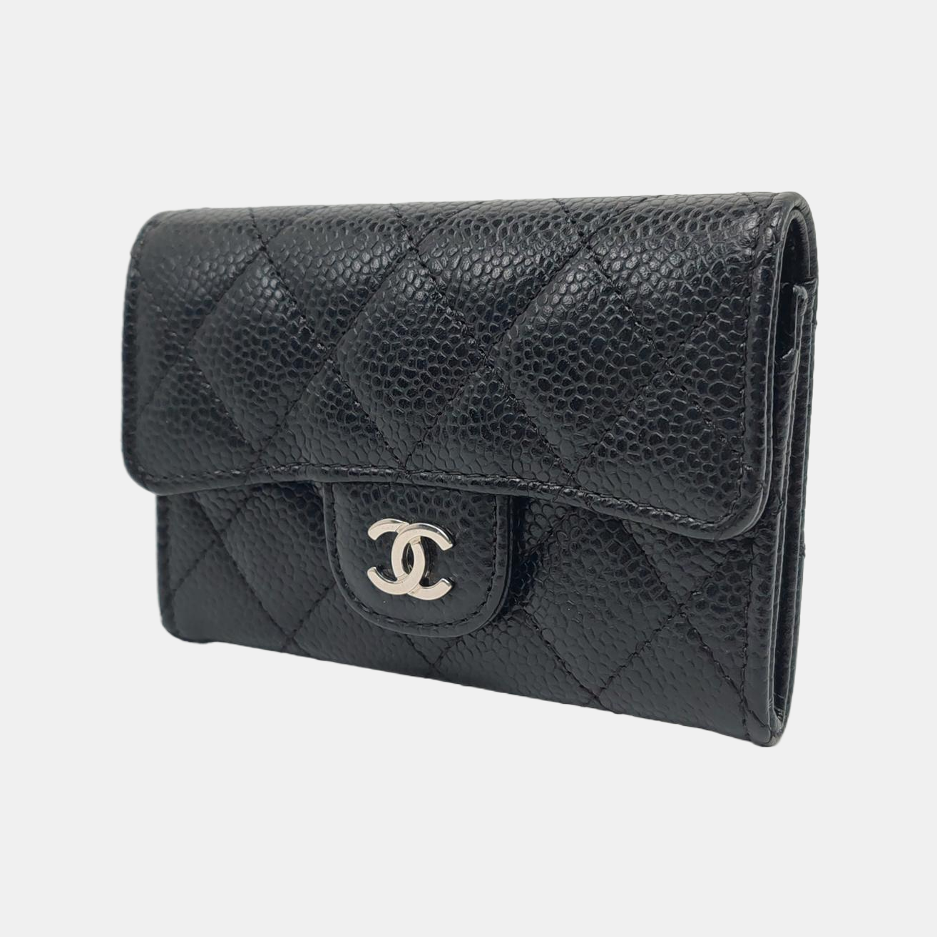 Authenticated pre-owned  Classic Flap Quilted Grained Calfskin Black Card Holder - Handbags at Looply