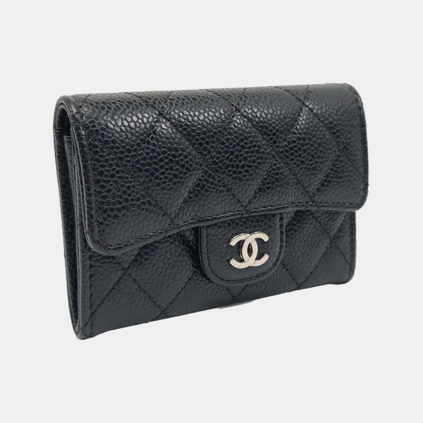 Authenticated pre-owned  Classic Flap Quilted Grained Calfskin Black Card Holder - Handbags at Looply