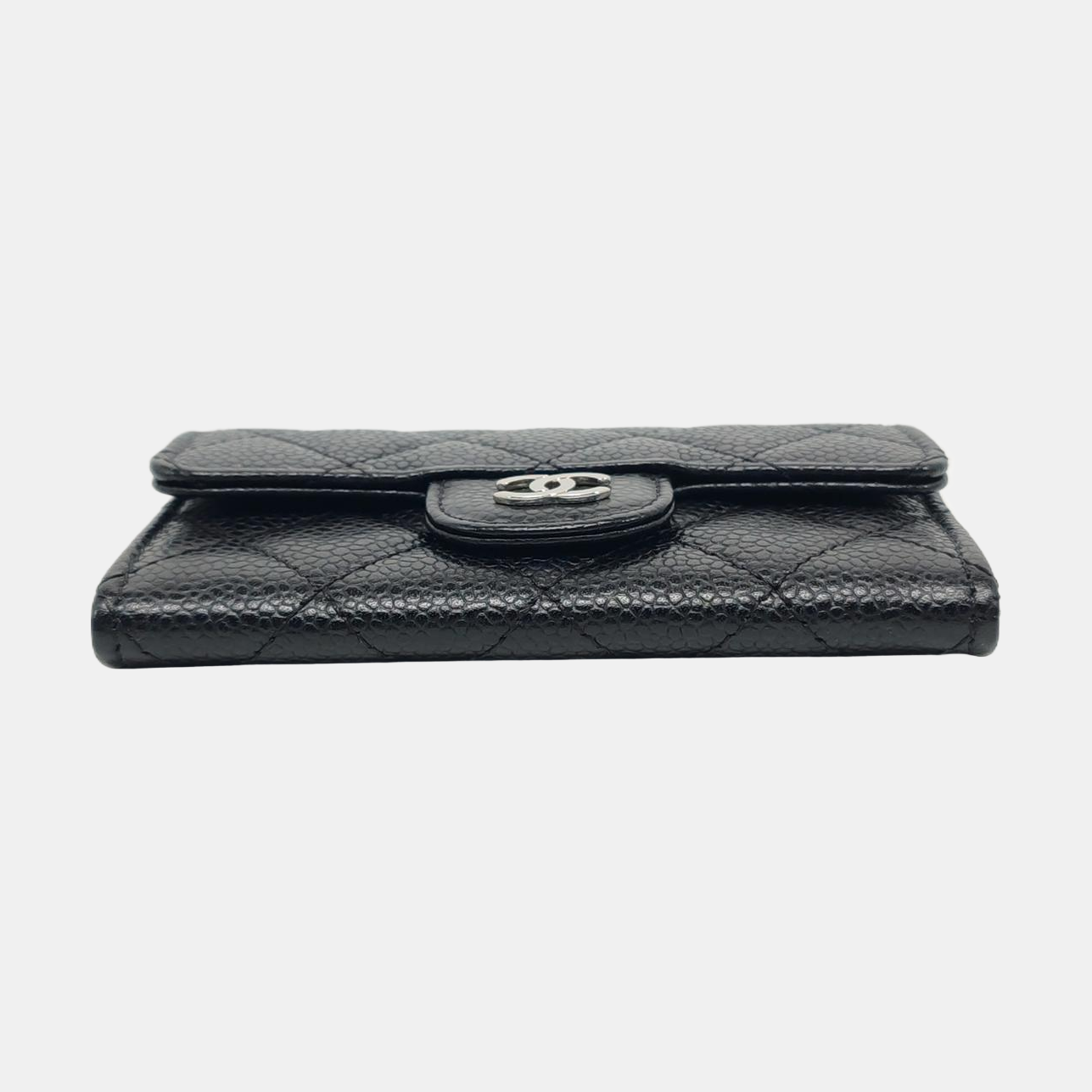 Authenticated pre-owned  Classic Flap Quilted Grained Calfskin Black Card Holder - Handbags at Looply