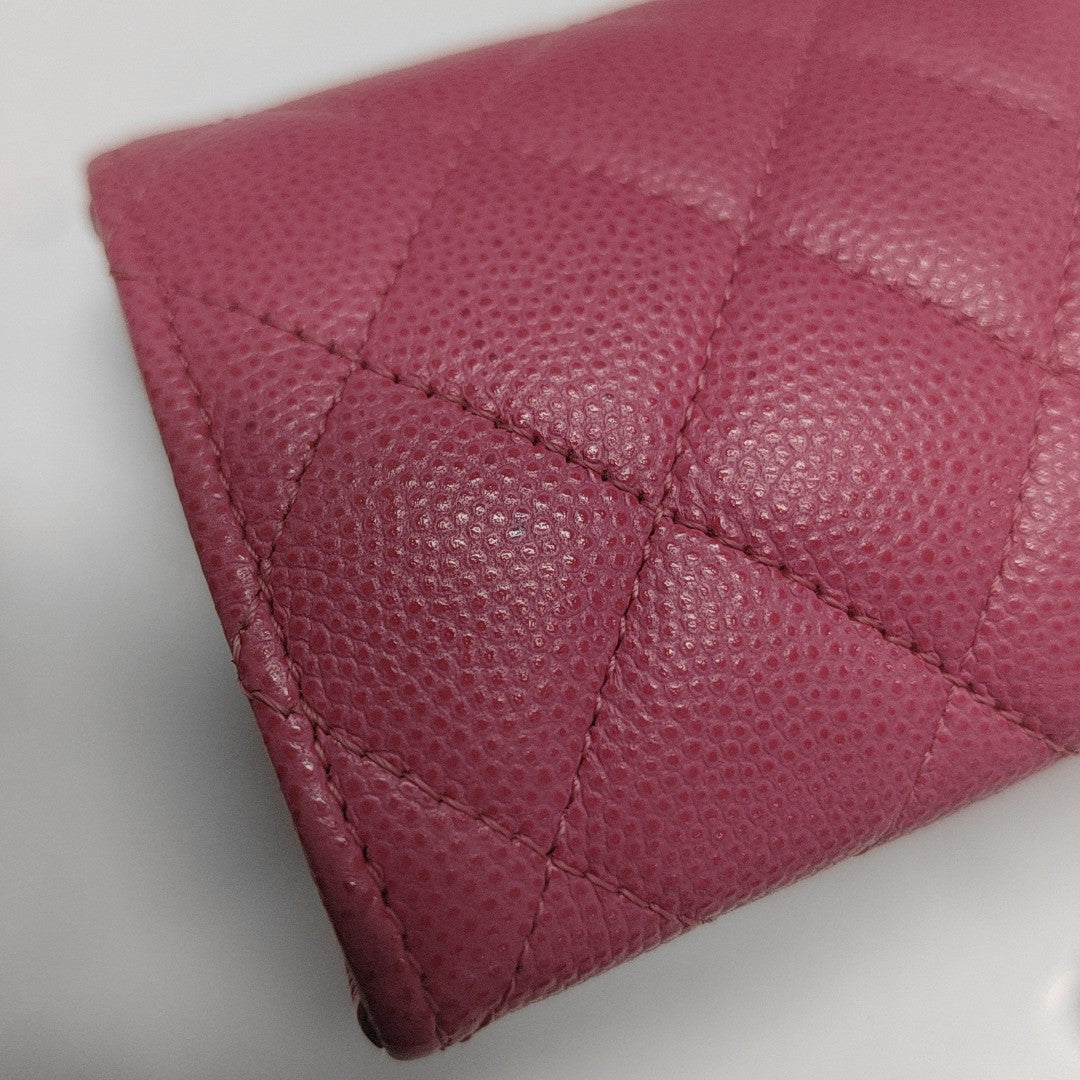 Authenticated pre-owned  Classic Flap Quilted Grained Calfskin Pink Card Holder - Card Holder at Looply