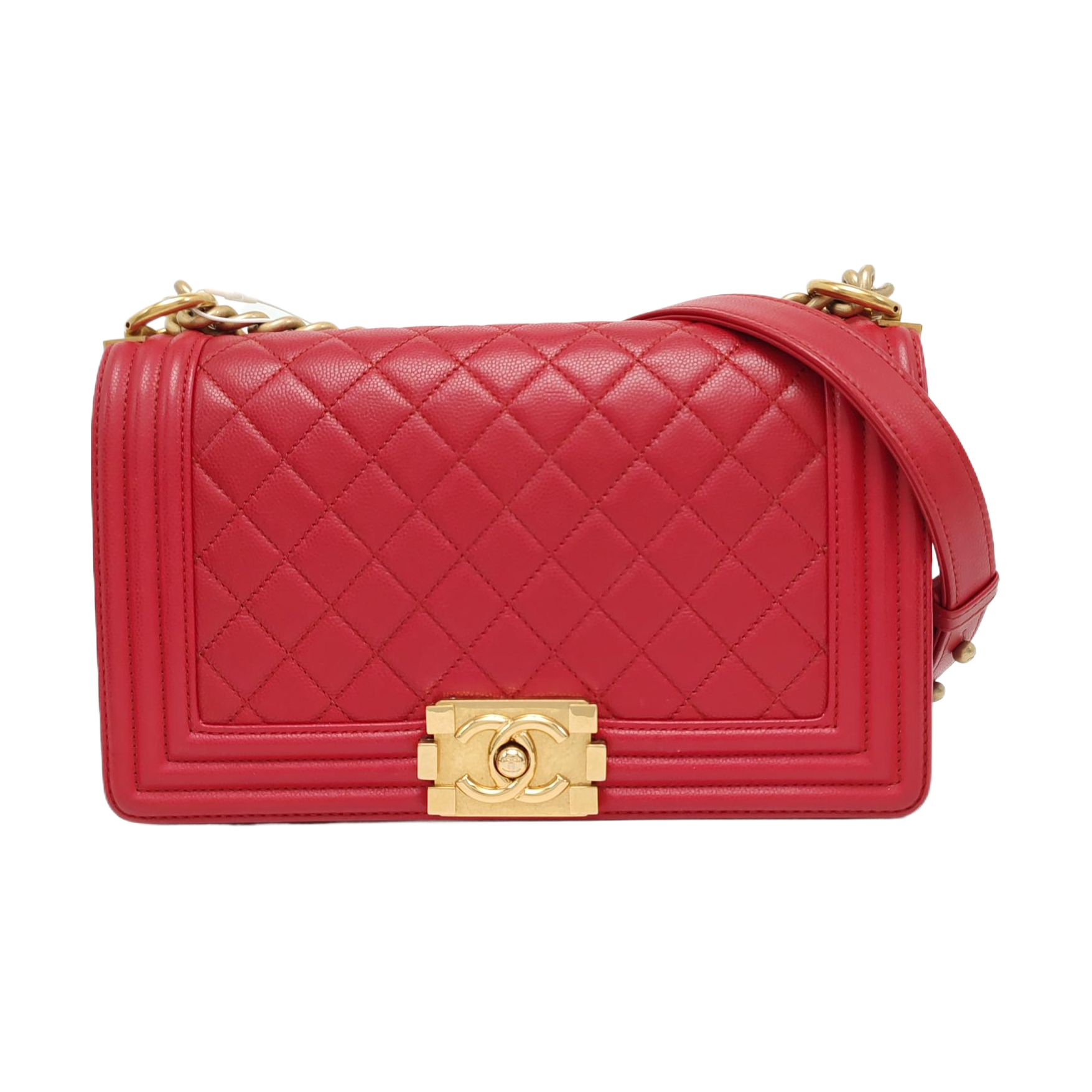 Authenticated pre-owned  Boy Chanel Medium Quilted Grained Calfskin Red - Shoulder Bag at Looply