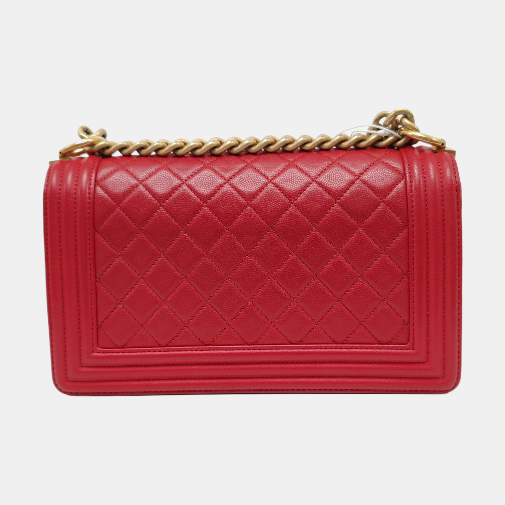 Authenticated pre-owned  Boy Chanel Medium Quilted Grained Calfskin Red - Shoulder Bag at Looply