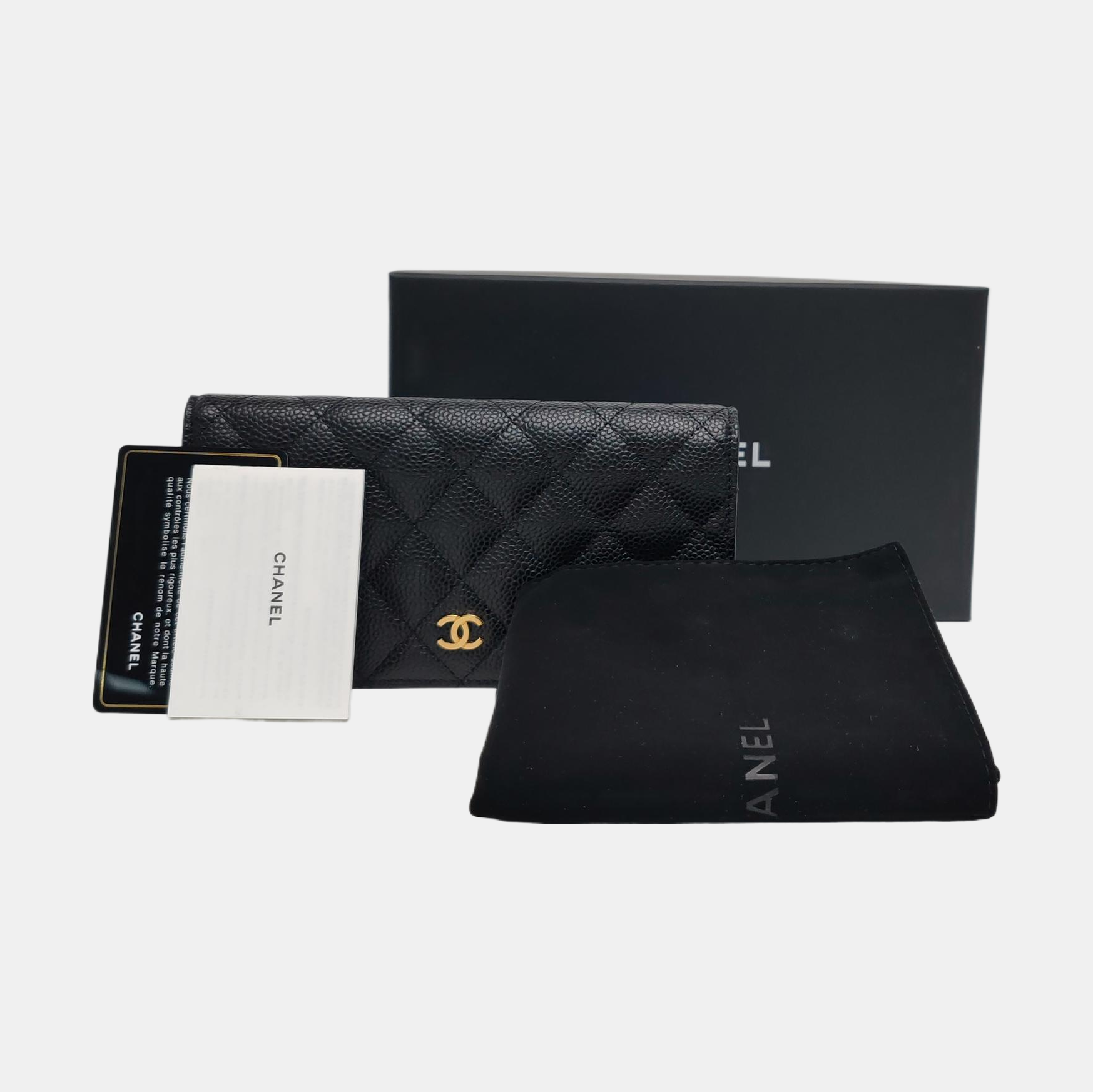 Authenticated pre-owned  Classic Flap Quilted Grained Calfskin Black Wallet - Wallet at Looply